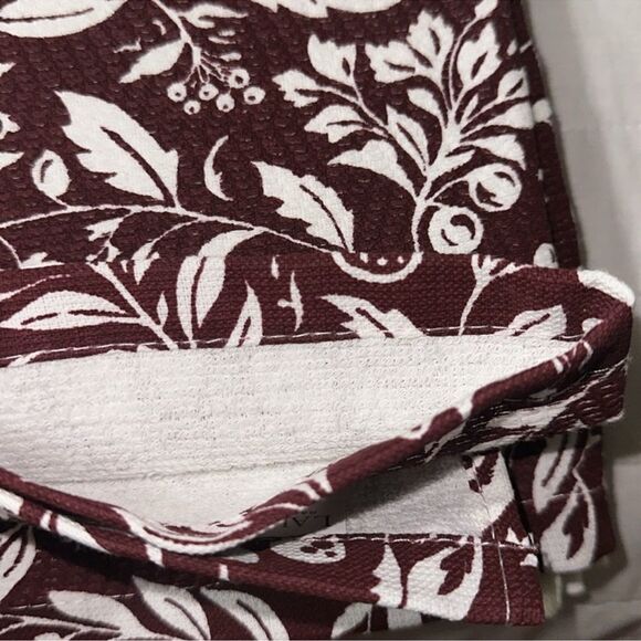 LRL Burgundy White Ivory Plaid Berry Terrycloth Cotton Dish Kitchen Towels - Picture 8 of 8